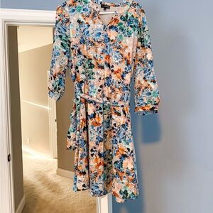 The Limited Blue Orange V-Neck Bishop Sleeve Sundress
